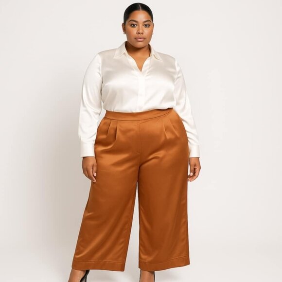 torrid Pants - Torrid Pants Womens Sz 3 Tall Brown Wide Satin High Rise Plus Poly Career Stripe